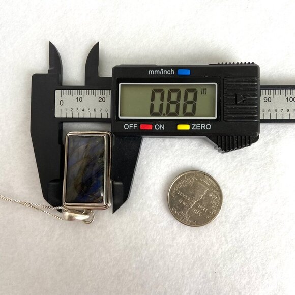 Sterling Silver 925 Bezel Set Blue Flash Labradorite Pendant Necklace 18" Chain - Picture 15 of 16